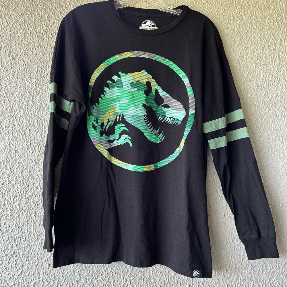 Jurassic Park Camo Logo Hype Jersey men’s oversized small unisex green and black